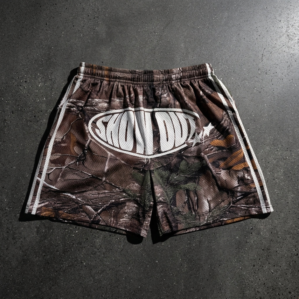 SHOW OUT Camo Mesh Shorts